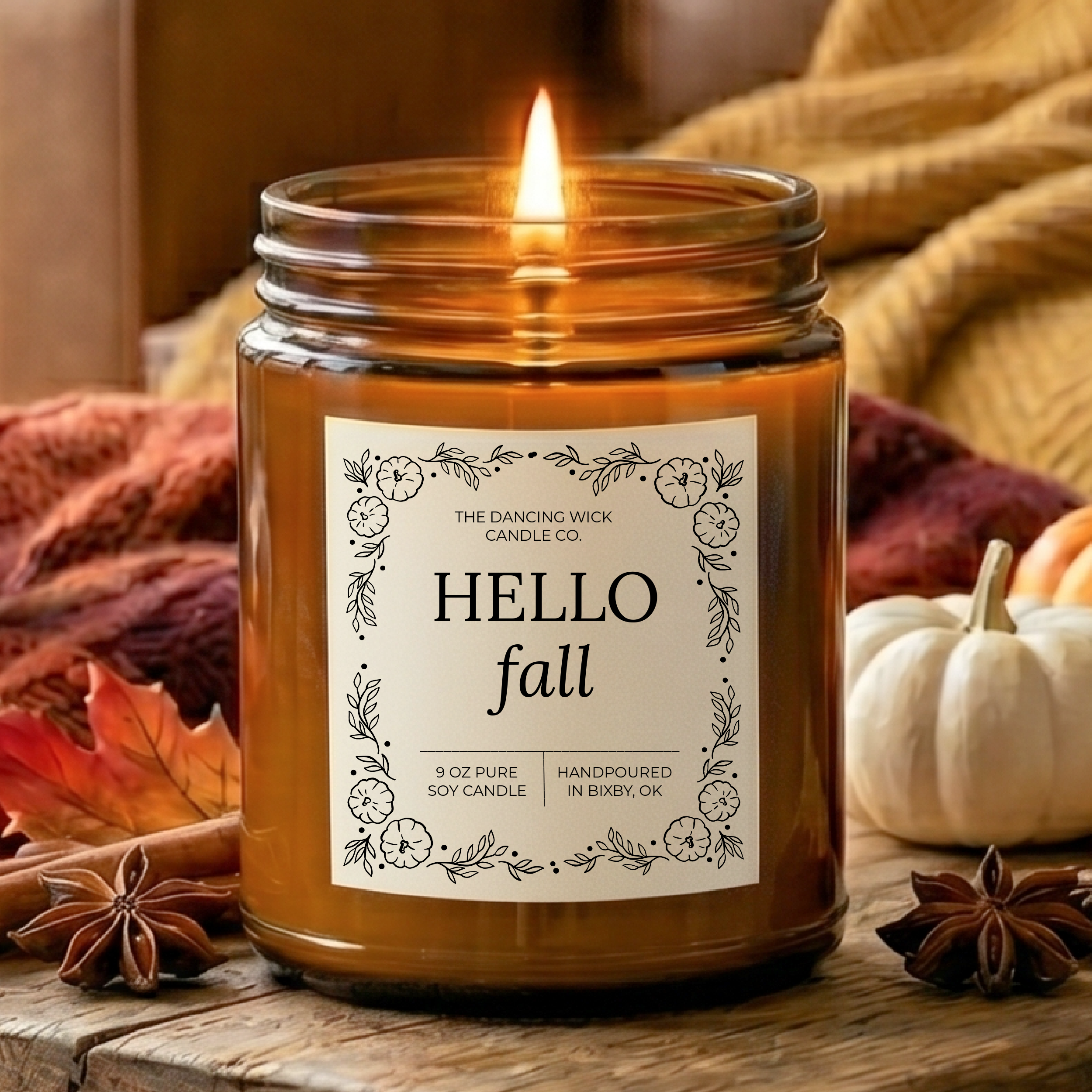 Hello Fall Amber Soy Candle -  9 oz