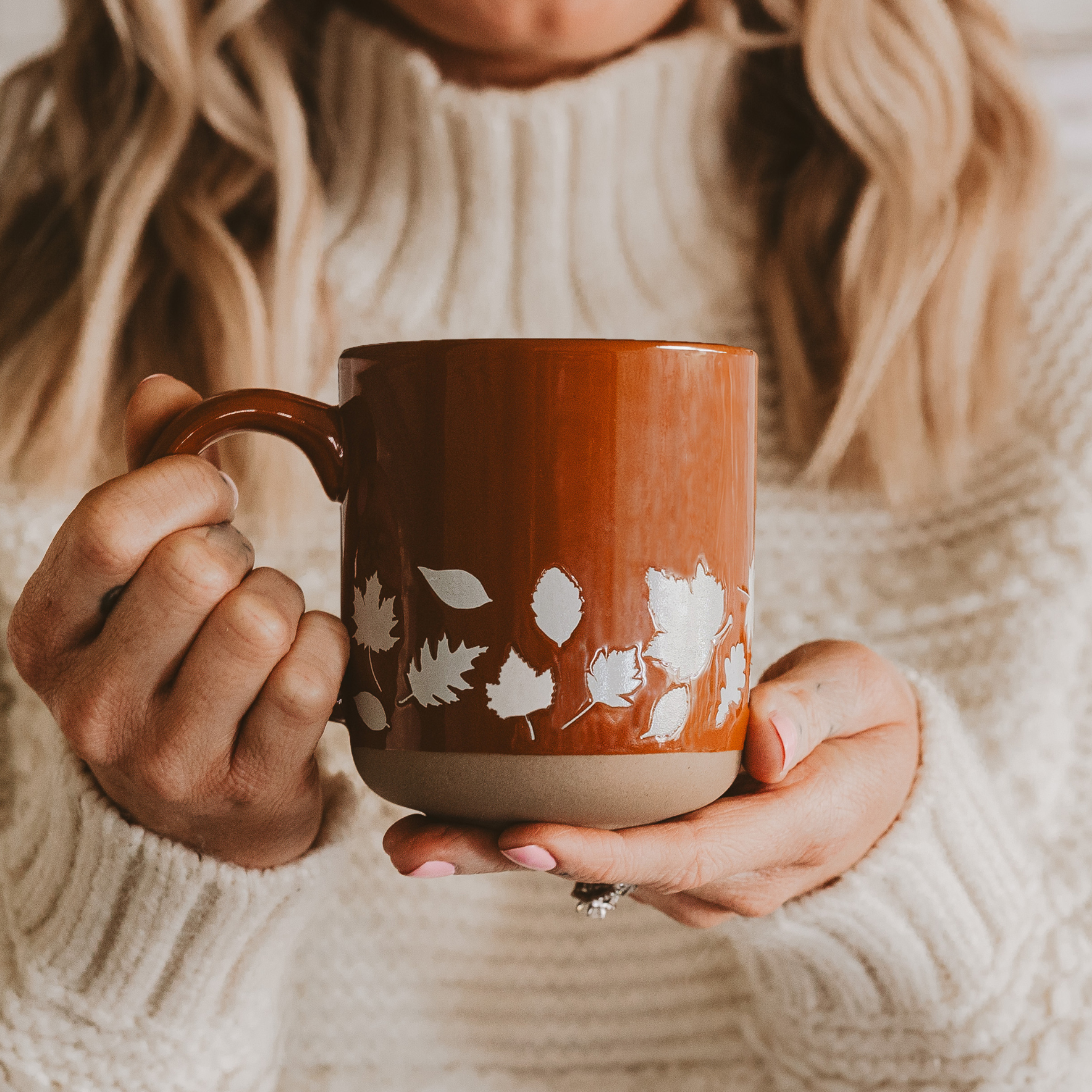 Fall Leaves Orange Stoneware Coffee Mug - Fall Decor & Gifts