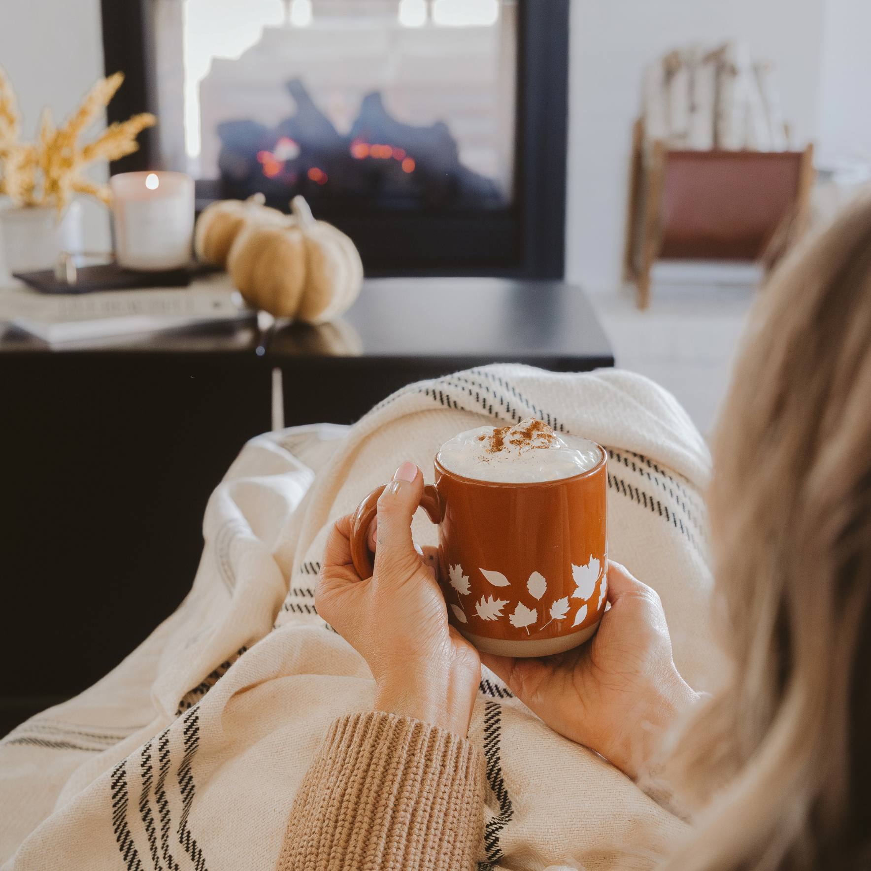 Fall Leaves Orange Stoneware Coffee Mug - Fall Decor & Gifts