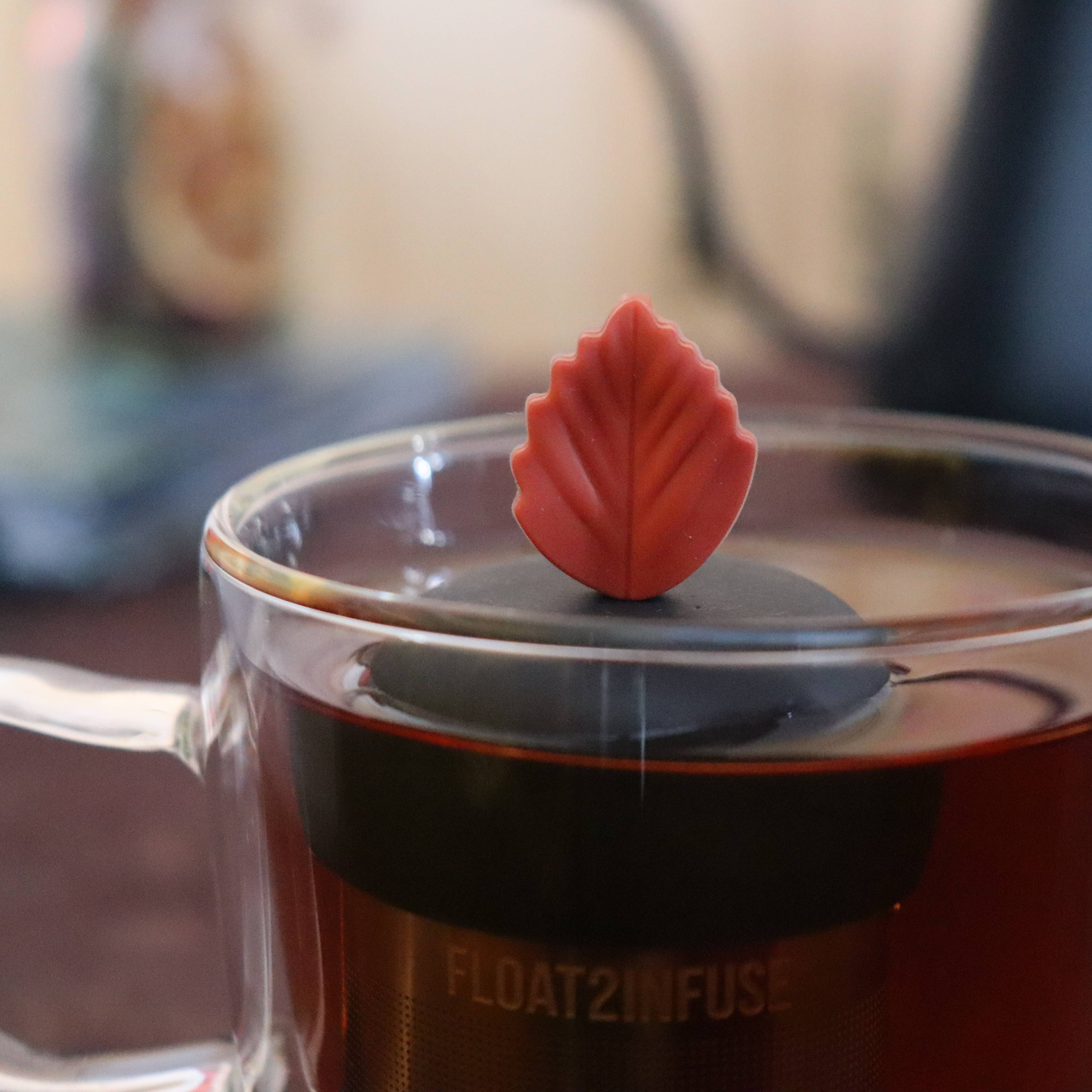 Fall Leaf | Floating Tea Infuser | Black Base | Maroon Leaf