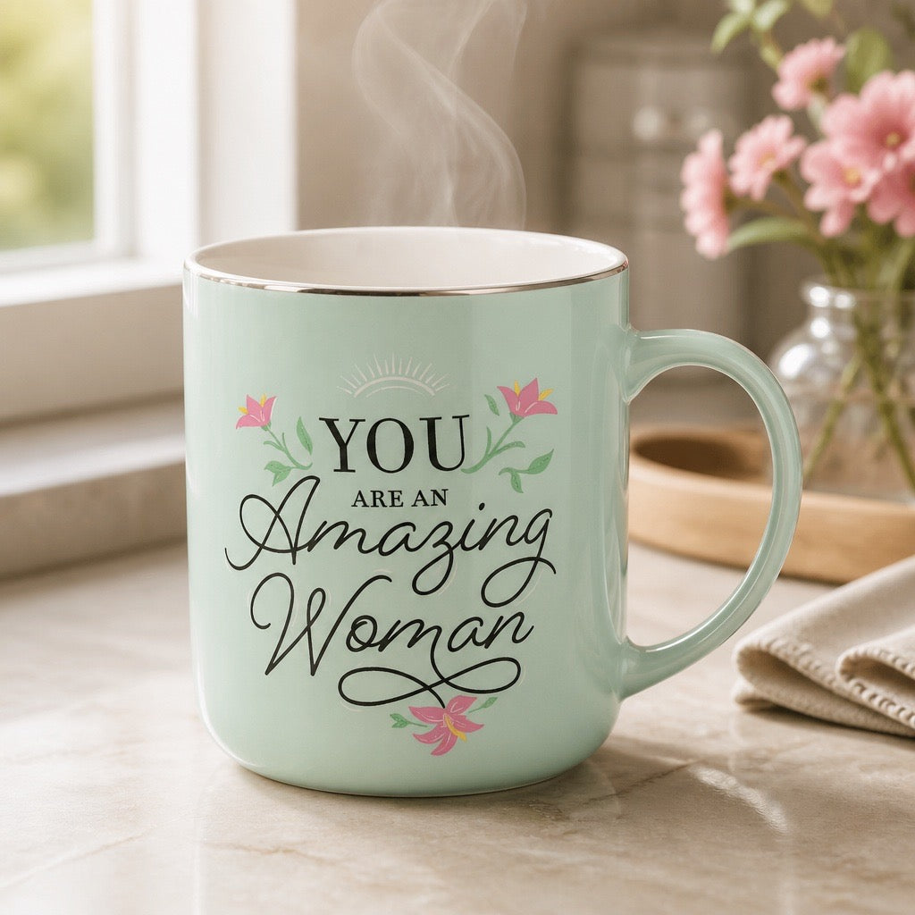You Are an Amazing Woman Teal Ceramic Coffee Mug