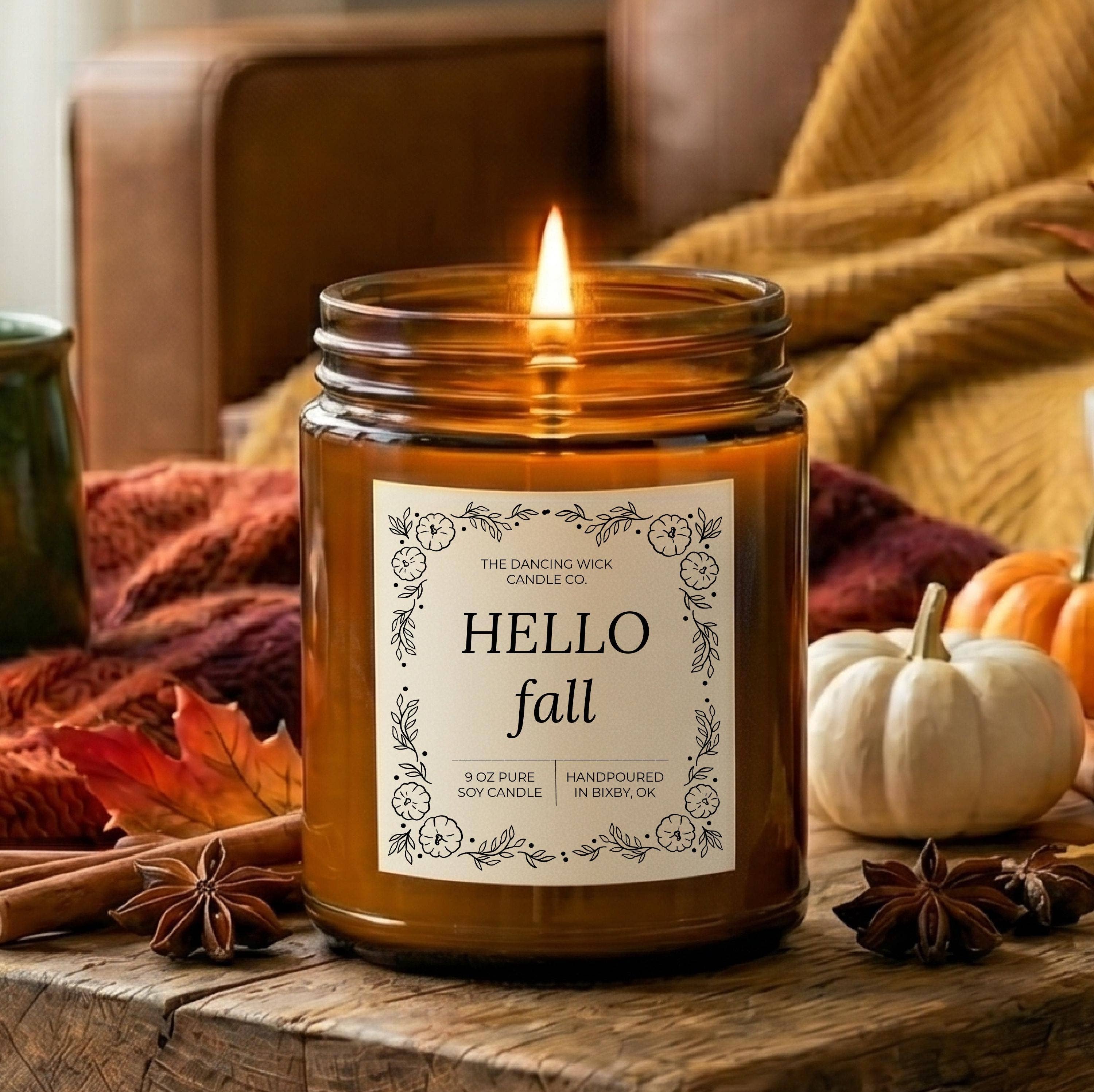 Hello Fall Amber Soy Candle -  9 oz